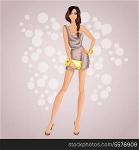 A glamorous beautiful stylish dressed up for party and dance young sexy girl vector illustration