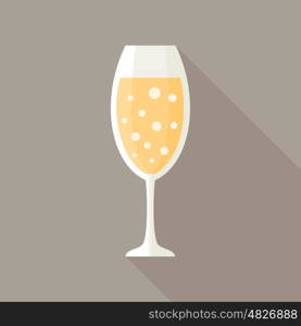 A glass of champagne in flat style. Vector illustration