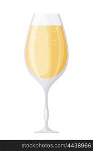 A glass of champagne wine with bubbles on a white background. The subject of the festive &#xA;table. Isolate. Stock vector illustration