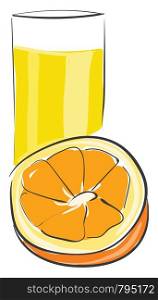 A glass of orange juice with a slice of orange beside it vector color drawing or illustration