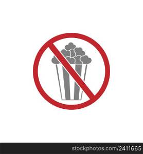 a glass of popcorn is crossed out in a red circle. A forbidding sign. Vector illustration for popcorn sticker, ban or restriction.
