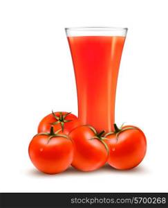 A glass of tomato juice and some ripe tomatoes. Vector.