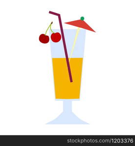 A glass of tropical coquel with cherries and an umbrella with a straw.. A glass of tropical coquel with cherries and an umbrella