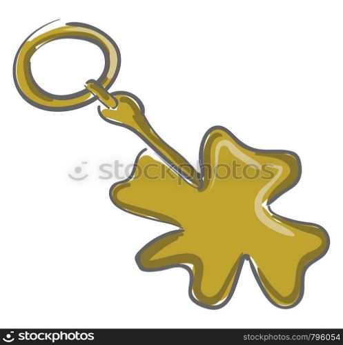 A golden four leaf clover keychain on a keyring, vector, color drawing or illustration.