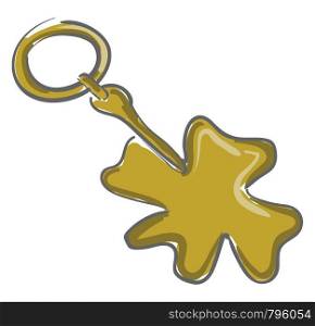 A golden four leaf clover keychain on a keyring, vector, color drawing or illustration.