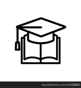 A graduate hat and a book icon vector. A thin line sign. Isolated contour symbol illustration. A graduate hat and a book icon vector. Isolated contour symbol illustration