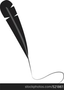 A gray feather used as a pen to make a curved line vector color drawing or illustration