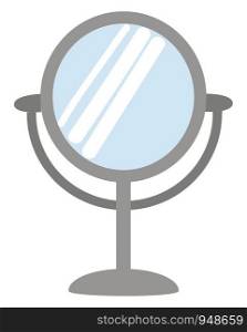 A gray mirror with a stand, vector, color drawing or illustration.