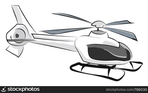 A gray non-moving helicopter, with propeller, vector, color drawing or illustration.