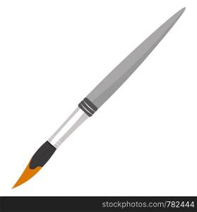 A gray paint brush with orange residue, vector, color drawing or illustration.