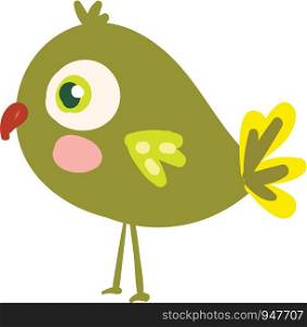 A green bird with red beak and colorful wings and tail in the back vector color drawing or illustration