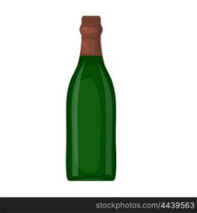 A green bottle of wine on a white background. Cartoon style. The subject of the &#xA;festive table. Element for your design. Stock vector illustration