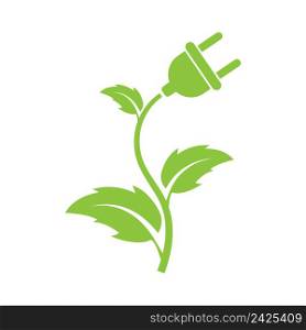 A green branch with leaves and an electric plug. An icon of green natural and ecological energy.