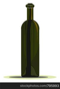 A green empty wine bottle, vector, color drawing or illustration.