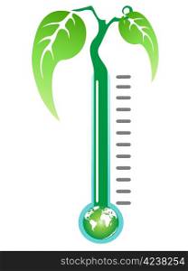 a green plant growing from thermometer