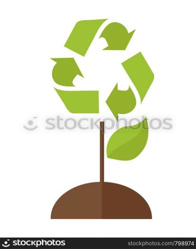 A green tree with recycle symbol to save the planet earth. A Contemporary style. Vector flat design illustration isolated white background. Vertical layout.. Tree with recycle symbol