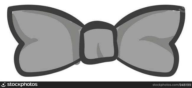 A grey bow that has a knot tied with two loops, and two loose ends, used as decorative ribbons for costumes, or hairstyles, vector, color drawing or illustration.