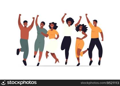 A group of african people with their hands up. Vector illustration design.