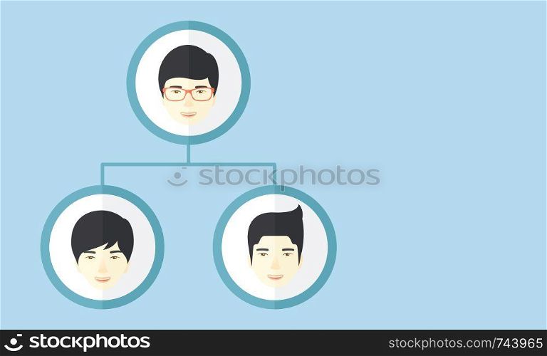 A group of asian man gather to have a business meeting and brainstorming. Business group concept. A Contemporary style with pastel palette, soft blue tinted background. Vector flat design illustration. Horizontal layout with text space in right side.. Company Business meeting and brainstorming