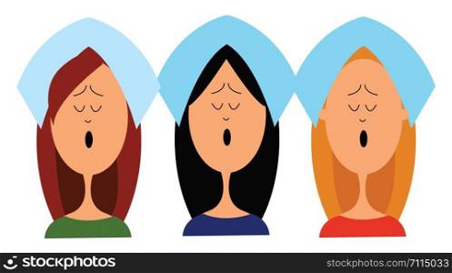 A group of female choir who were singing aloud praising the Lord , vector, color drawing or illustration.