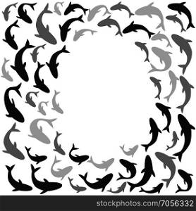 a group of fishes around the circle with copy space background