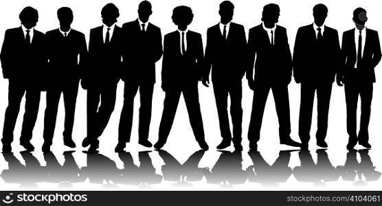 A group of nine business people in black silhouette