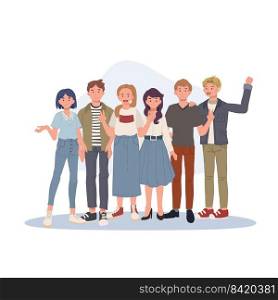 a group of people with joyful expressions. Young friends. Friend group. Vector illustration.