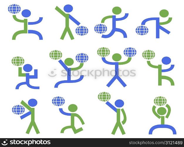 a group of symbol people lifting the globe in different pose