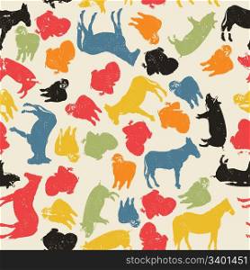 A grunge farm animals seamless pattern, abstract art