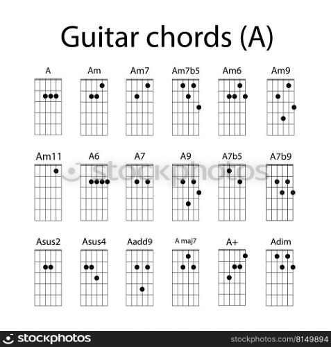 A guitar chord icon, a set of vector illustration designs