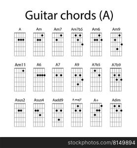 A guitar chord icon, a set of vector illustration designs