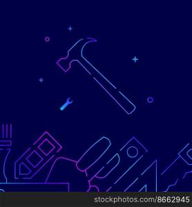 A hammer gradient line vector icon, simple illustration on a dark blue background, Working tools, handycraft, home renovation related bottom border.. A hammer gradient line icon, vector illustration