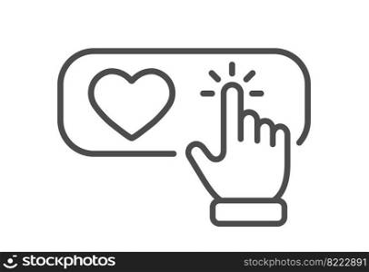 A hand click on the heart icon. The hand points to the heart symbol. Design in a flat style