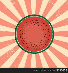 a hand-painted watermelon on a pink striped vintage background. vector illustration.. a hand-painted watermelon on a pink striped vintage background. vector illustration