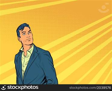 A handsome businessman without a tie. Informal image of a person. Pop art retro vector illustration 50s 60 vintage kitsch style. A handsome businessman without a tie. Informal image of a person