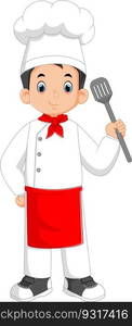 a handsome young man who works as a professional chef is carrying a spatula