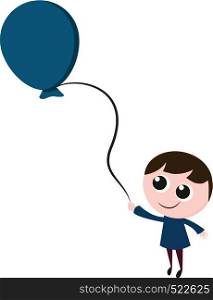 A happy boy in a blue shirt with big eyes and a blue balloon, cartoon, vector, color drawing or illustration.