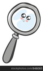 A happy cute magnifying glass which is in grey colour , vector, color drawing or illustration.