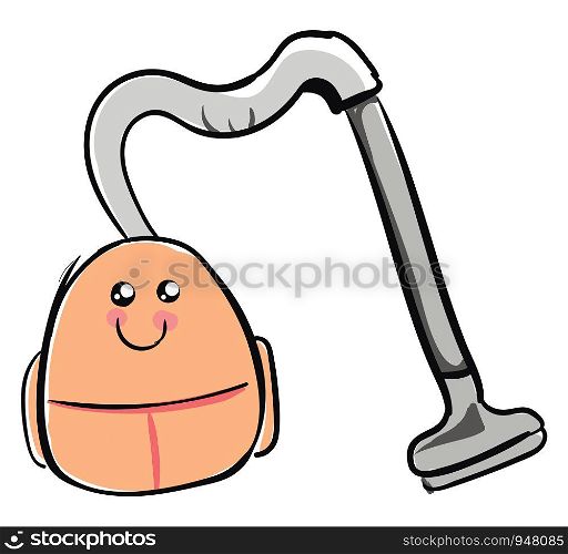 A happy cute vacuum cleaner in orange colour which is ready to use , vector, color drawing or illustration.