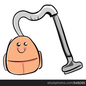 A happy cute vacuum cleaner in orange colour which is ready to use , vector, color drawing or illustration.