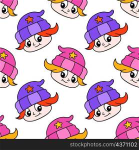 a happy smiling girl wearing a winter hat seamless pattern textile print