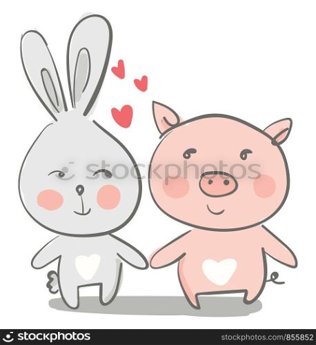 A hare and pig are in love vector or color illustration