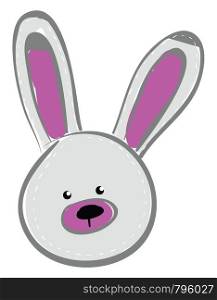 A hare's head with two big ears, pink mouth, vector, color drawing or illustration.