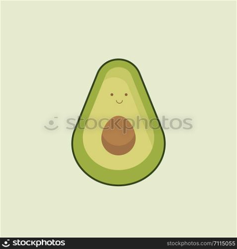 a healthy green avocado depicted as a cute smiley cartoon vector color drawing or illustration