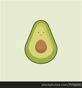 a healthy green avocado depicted as a cute smiley cartoon vector color drawing or illustration