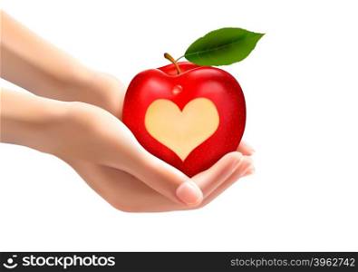 A heart carved into an apple. Vector