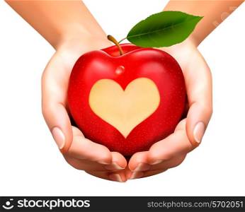 A heart carved into an apple. Vector.