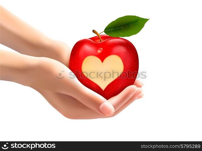A heart carved into an apple. Vector