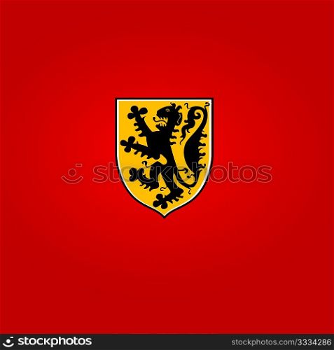 a heraldic symbol - golden shield with lion. Great uses in almost any design. Vector illustration.