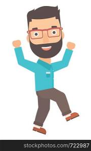 A hipster businessman with the beard running vector flat design illustration isolated on white background.. Successful businessman running